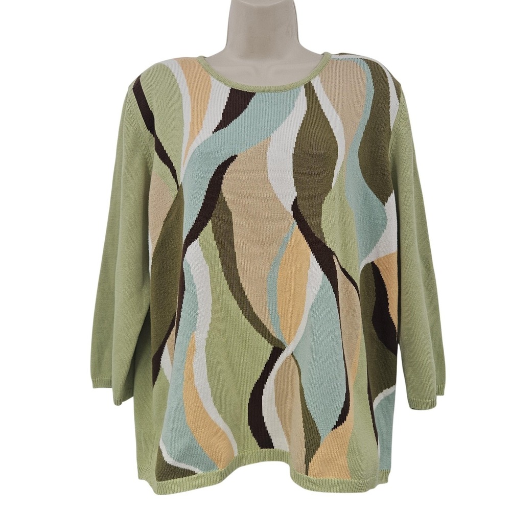 VTG Grandmacore Sweater Women L Green Abstract Artsy Dopamine Forest Fairy